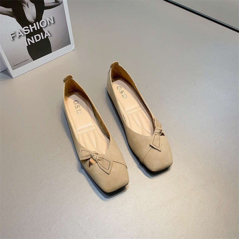 Gentle Style Shallow Mouth Single Shoe Women's Korean Version Spring And Summer New Item Bow Versatile Soft Sole Square Toe Flat Bottom French Sc