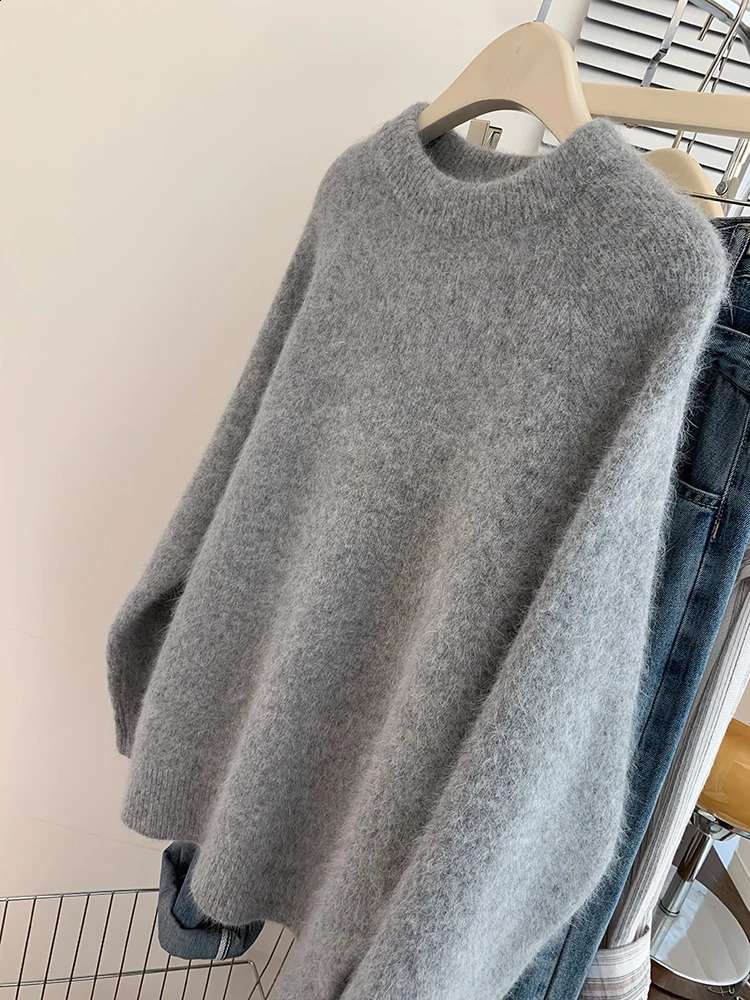 Womens Knitted Sweater Fashion Retro Solid Color Sweater Large Loose Knitted Zipper Autumn Collection 241105