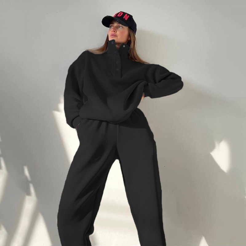 Oversized Solid Casual Pullovers Long Pant Set Warm Hoodie New Tracuit Suit Fashion Pant Sets For Women 2 Pieces
