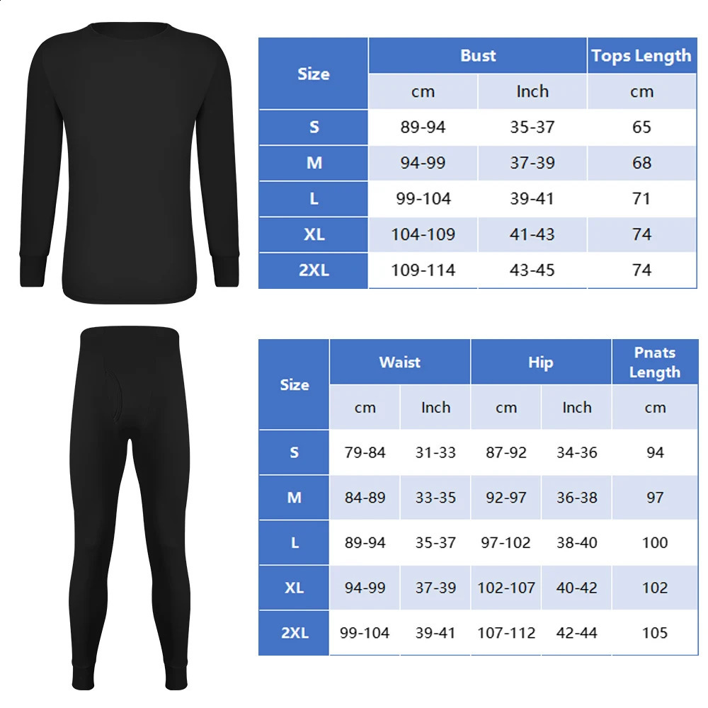 Long Johns Thermal Underwear Set for Men Fleece Lined Base Layer Set for Cold Weather Top Bottom S-2XL 241105
