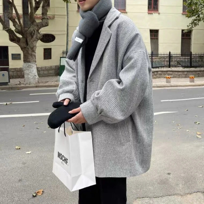 Autumn Winter Fashion Turn-down Collar Long Sleeve Solid Mao Trench Mens Clothing Loose Casual All-match Korean Button Tops 241105