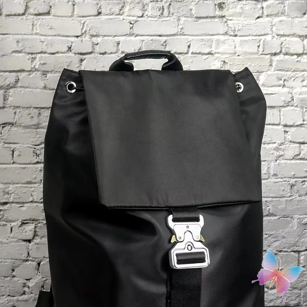 24ss black 1017 ALYX 9SM backpack with large capacity pull rod nylon function tactical metal socket letter flip bucket bag 241104
