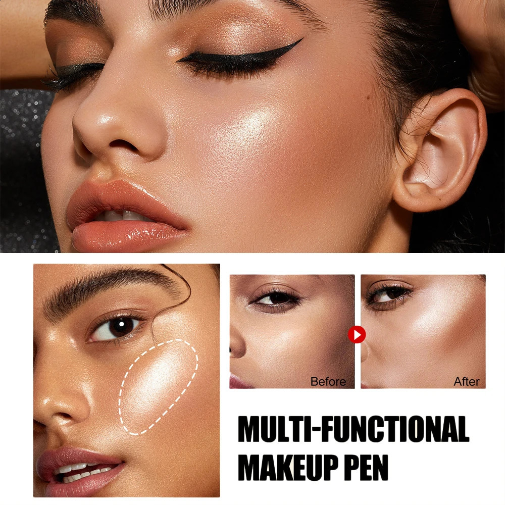 Multifunctional Makeup Pen Liquid Contouring Blush Bronzer Highlighter Pearlescent Soft Sponge Tip Women Cheeks Beauty Cosmetics 241105