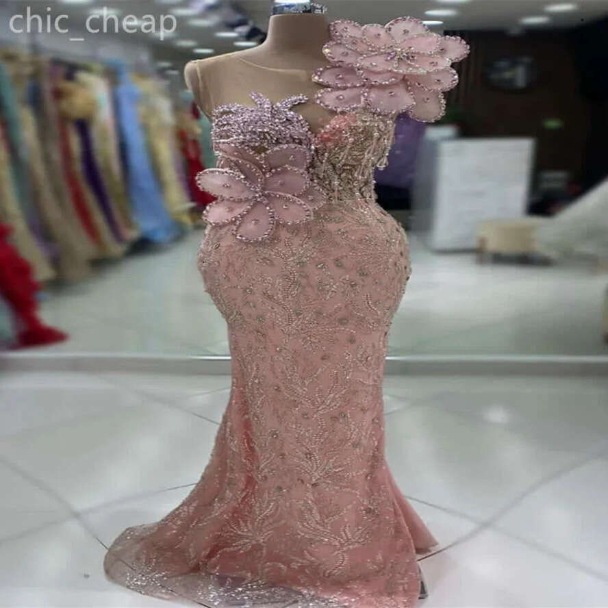 Ebi Aso Pink Mermaid Prom Crystals Beaded Sequined Lace Evening Formal Party Second Reception Birthday Engagement Gowns Drs Robe De Soiree ZJ