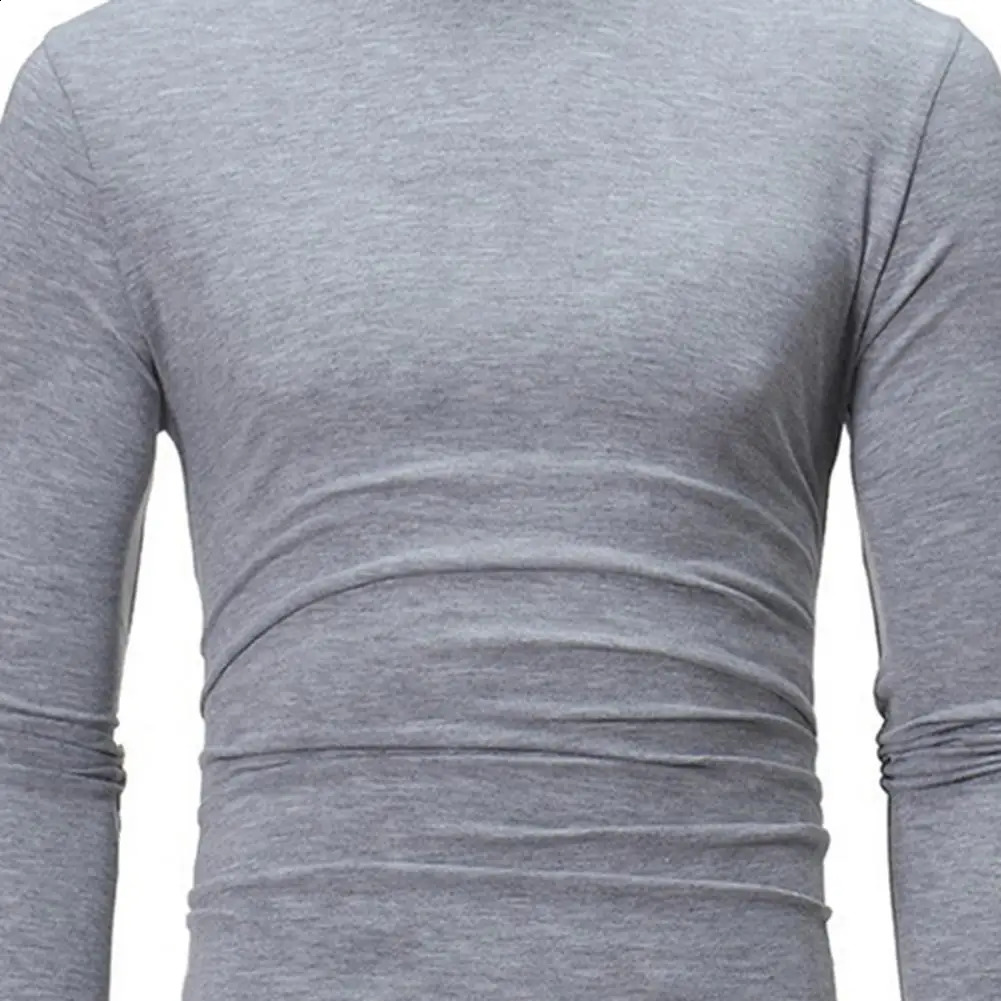 Men Tshirt Autumn Winter Slim Fit Bottoming Turtleneck Long Sleeve Solid Color Elastic Thin Pullover Tops Streetwear 241105