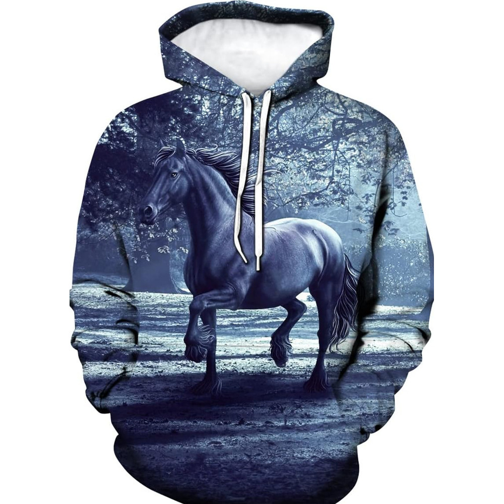 Hoodie for Mens Womens Novelty Horse 3D Print Hoodie Animal Hoodies Sweatshirt Pullover for Men Women Graphic Hoodies sweatshirt Fashionable, cool, an