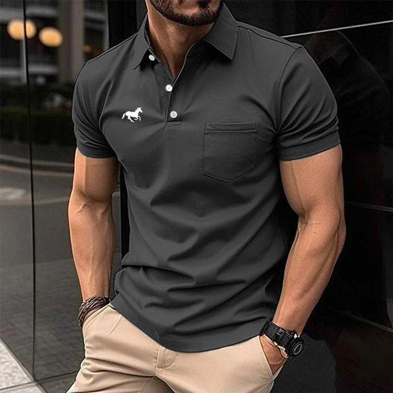 100% polyester mens summer short sleeved Sly pocket shirt mens slim fit fashionable printed shirt business casual top W241104