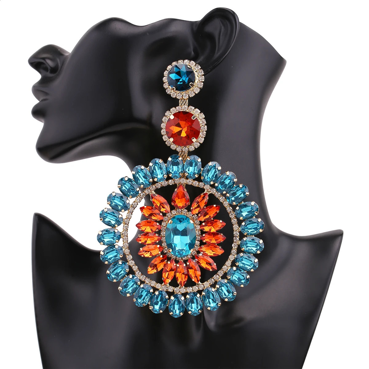 Large Dangle Earrings For Women Girl Elegant Metal Hollow Round Crystal Brincos Pendant Jewelry Accessories 241105