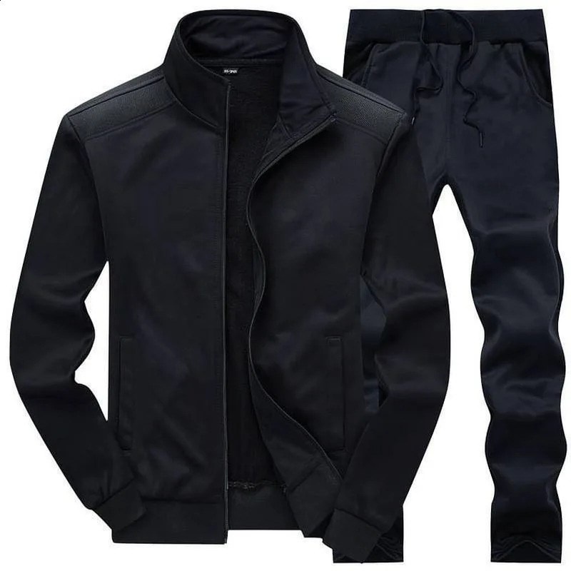 Sports mens man-to-man two-piece high-neck solid mens wear spring and autumn long-sleeved Cardi gun set 241105