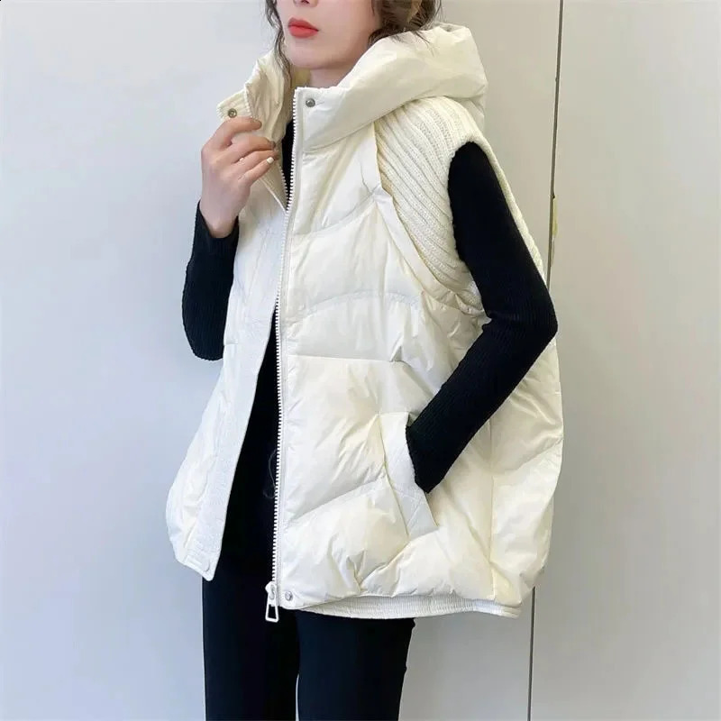 winter knitted patchwork womens Parkas vest short and loose fully matched warm sleeveless cotton vest jacket womens vest 241105