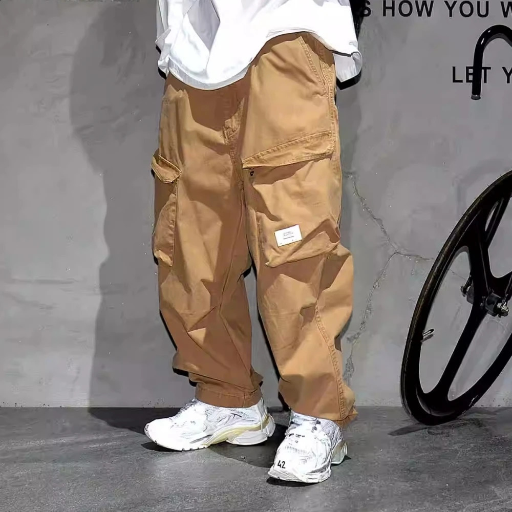 High quality Japanese street clothing luggage mens cargo pants plus size hip-hop harem pants Harajuku casual straight leg Trousers 241105