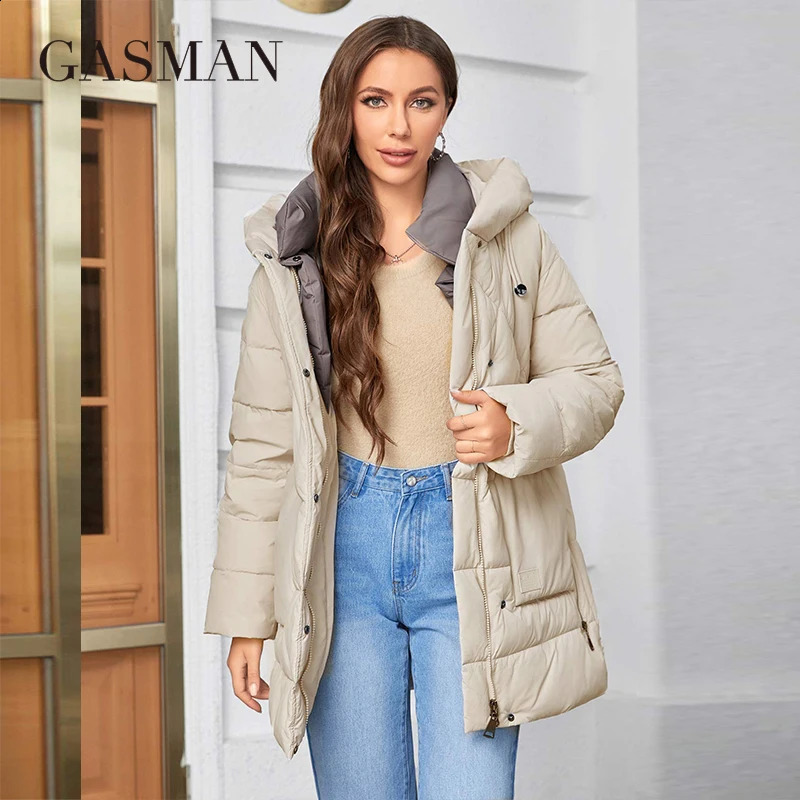 GASMAN Winter Parkas Womens Medium Length Slim Casual Hooded Warm Down Jackets Female Coats Women 83918 241105