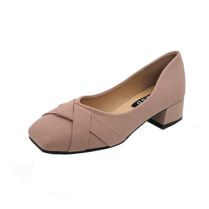 2023 Spring And Summer Versatile Square Head Shallow Mouth Coarse Custom Women's Grandma Black Professional Low Middle Heel Work Shoes