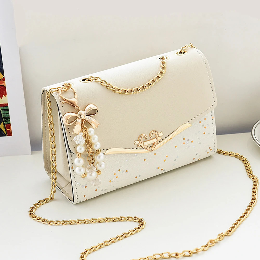 Trendy Fashion Ladies Crossbody Small Square Bag Girls Shoulder Cross Tassel Pendant Sequin Embellished PU Polyester 241104
