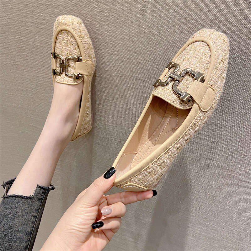 Spring 2023 New Product Single Head Cloth Woolen Soft Bottom Le Fu Versatile Bean Women's One Foot Shoes