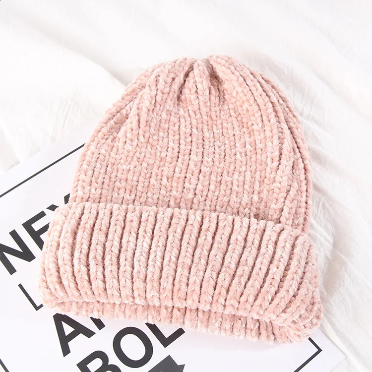 Girl casual cotton thick warm knitting beanies cap Winter Lady women chenille hat Knitted Skullies gorros 241105
