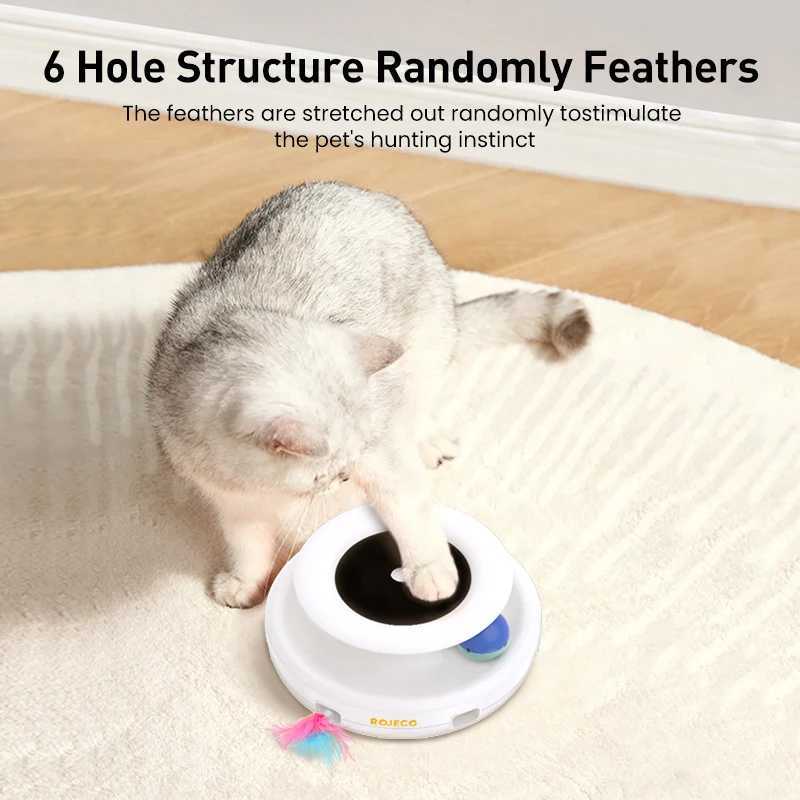 ROJECO 2-in-1 Intelligent Cat Toy Automatic Feather Fun Ball Toy Set Cat and Dog 5-mode Electronic Interactive Pet Toy Accessories Y250412