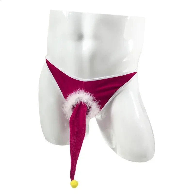 Sexy Male Gstring Christmas Gifts for Husband Funny Erotic Lingerie Red Underwear Penis Sheath Elastic Waist Thongs 241105