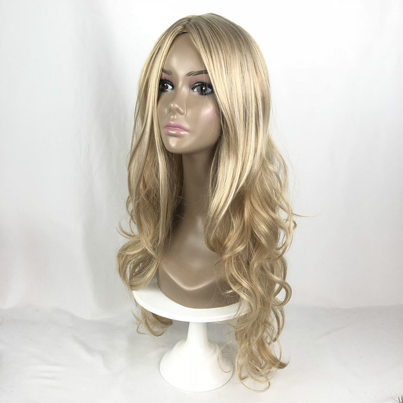 Wig for women fashion dyed big wave light gold chemical fiber wigs human hair