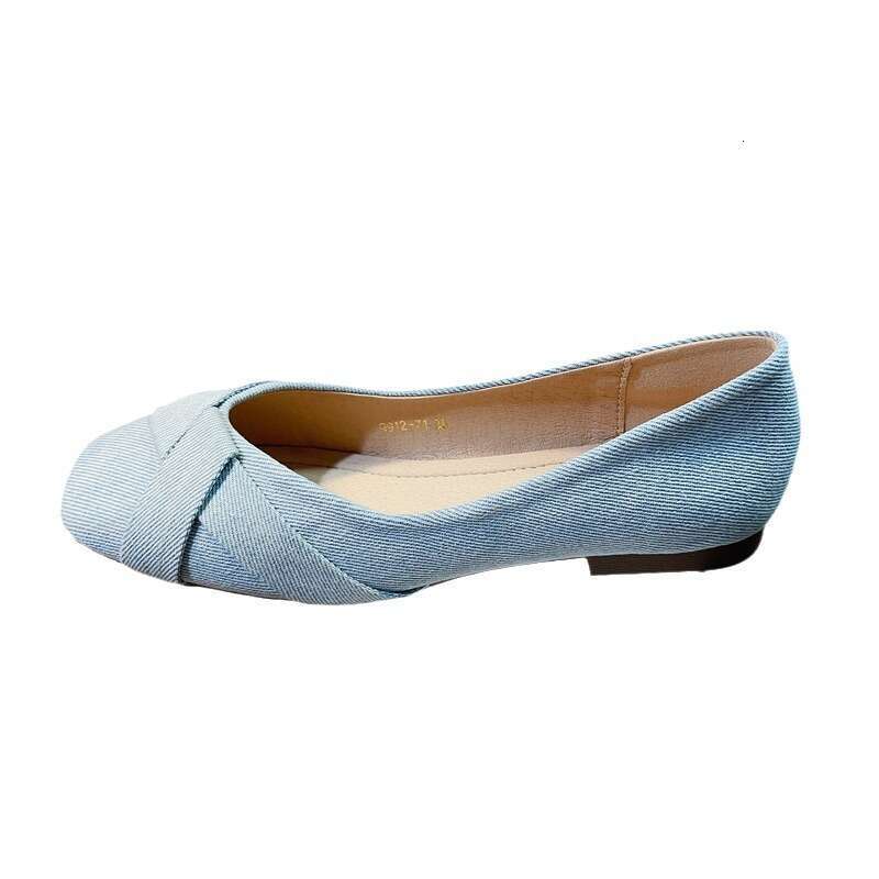Tmpramnt Fairy Styl Comfortabl Soft Sold Ban Shos For Womn Koran Vrsion Nw Dnim Fabric Surfac Simpl Shallow Mouth Squar To Flat Sol Singl