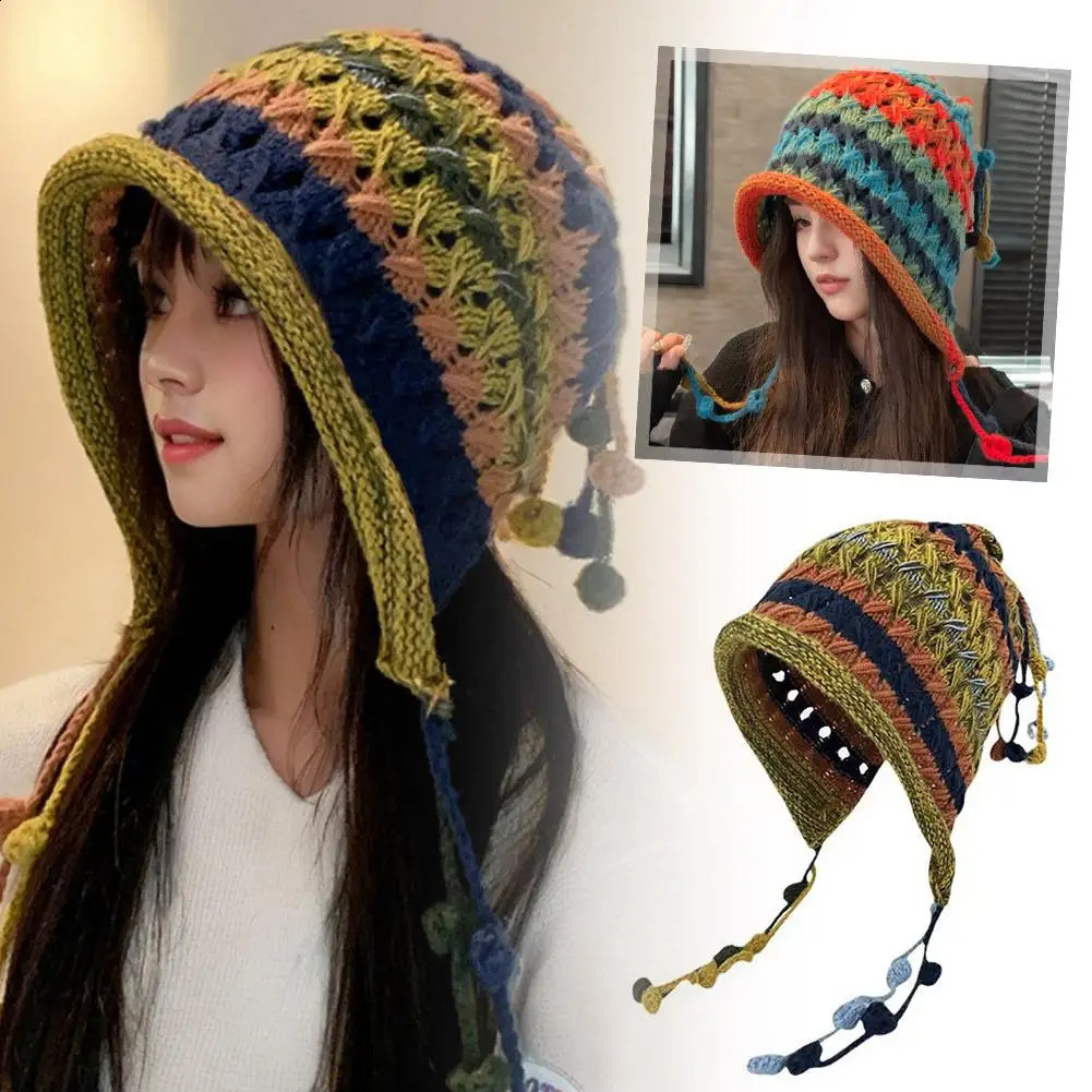Women Winter Knitted Cap Plush Ball Decor Elastic Thick Hollow Out Beanie Soft Warm Regular Fit Ear Protection Lady Hat 241105