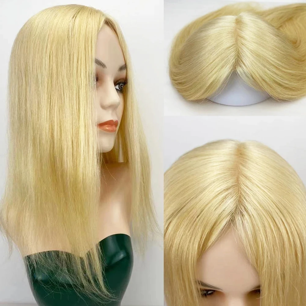 5"X5" Silk Base Lace Closure Light Blonde #613 Virgin European Human Hair Silicon Skin Silk Top Topper With Clips in for Women