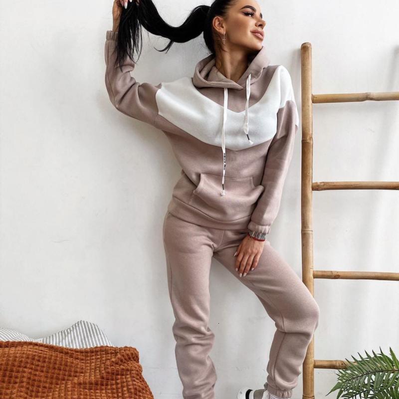 Autumn And Winter 2024 Women's Casual Sports Suits Colors Spliced Hoodies With Pocket Pants Two Piece Sets