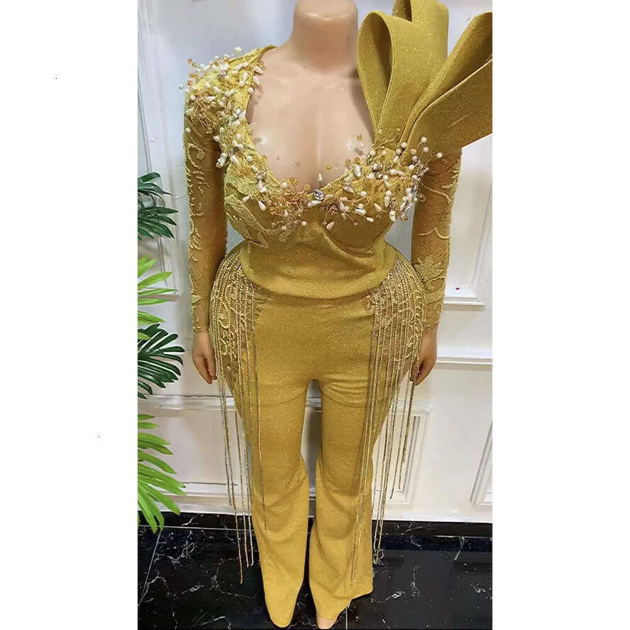 Jumpsuits Aso Sheath August Gold Prom Dress Beaded Crystals Evening Formal Party Second Reception Birthday Engagement Gowns Dresses Robe De Soiree Zj 