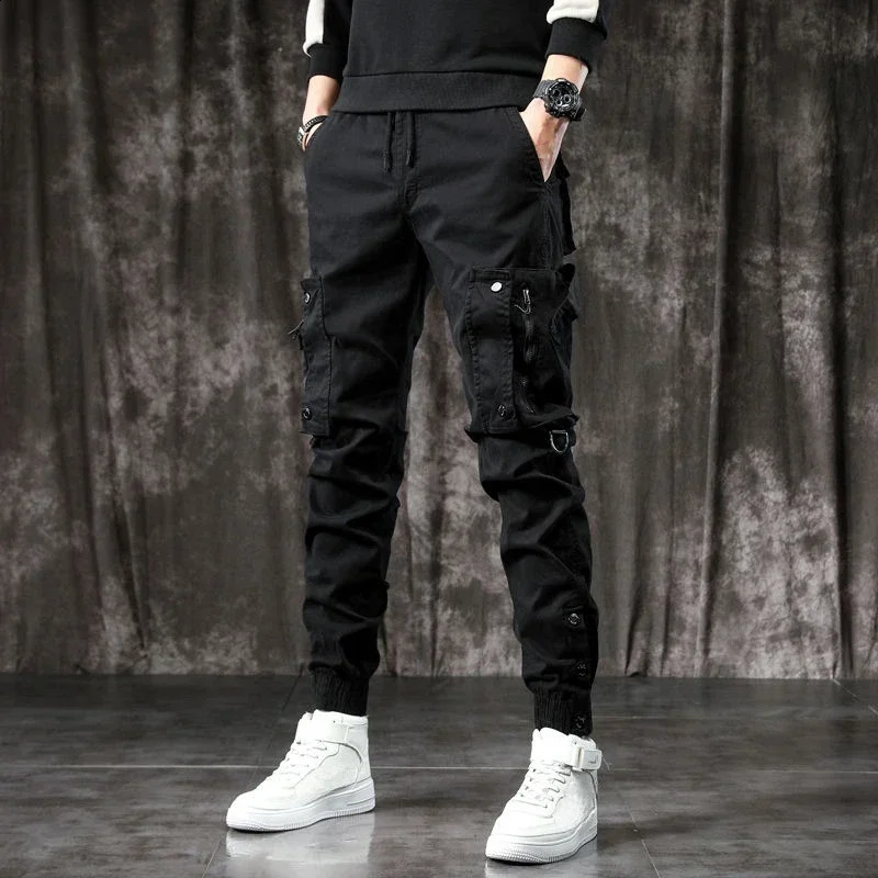 Mens Cargo Pants Outdoor Male Trousers Korean Hiking Loose Biker Motorcycle Cotton Spandex Aesthetic Fashion Baggy Slacks 241105