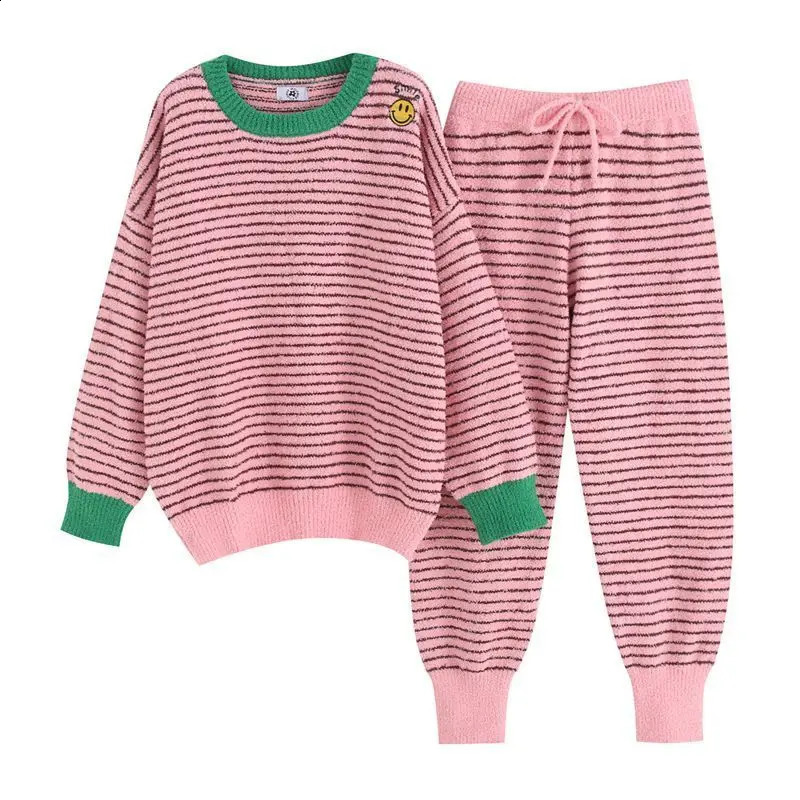 Autumn Warm Round NeckLong Sleeve 2 Piece Outfit Set Women Plush Home Clothes for Women Cute Printing Pajamas 241105