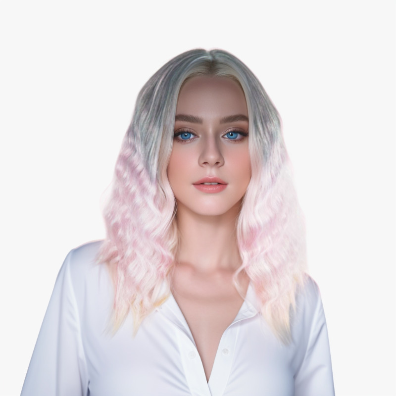 Hot selling wig for women black gradient pink shoulder length small curly hair high temperature wire mechanism full head cover