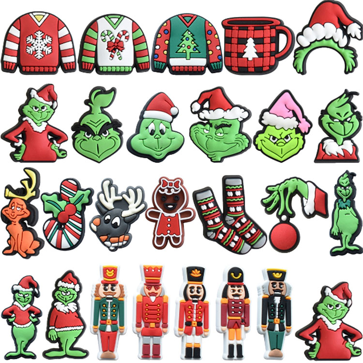 christmas shoe part accessories charms pvc soft cartoon clog charms decoration buckle for garden sandal shoe