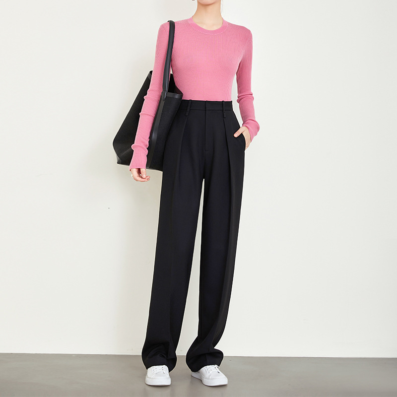 Autumn And Winter Women's Tailored Fashion Simple Senior Commuter Loose Straight Trousers Casual Wide-Legged Pants