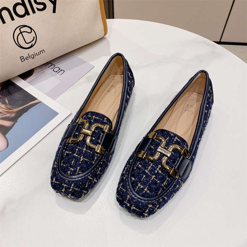 Spring 2023 New Product Single Head Cloth Woolen Soft Bottom Le Fu Versatile Bean Women's One Foot Shoes