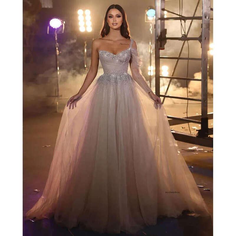 Sparkly A E Prom Dresses One Long Sleeve V Neck Strap Appliques Sequins Beaded Or Length D Lace Ruffles Train Evening Dress Bridal Gowns Plus Size Cus