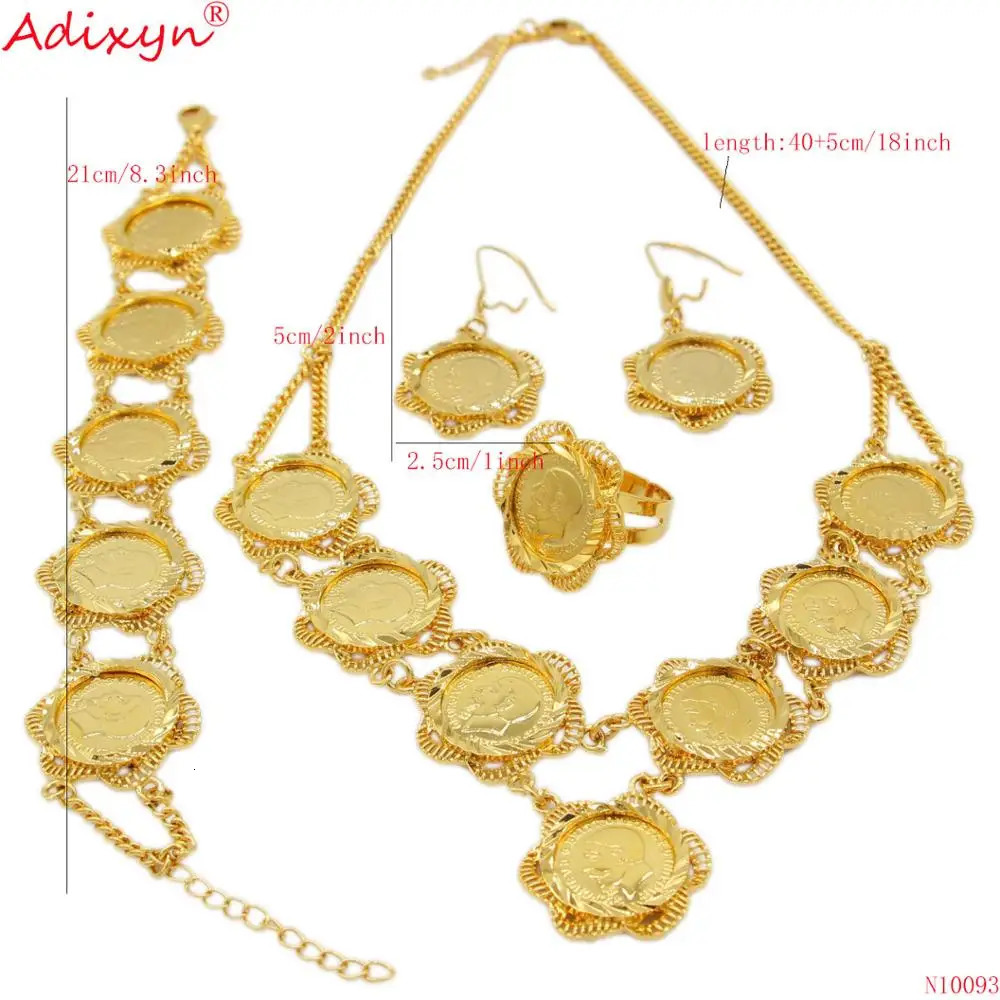 Adixyn Trendy Gold Coin Bracelet Necklace Earrings Ring Jewelry Set Female Bride Wedding Jewelry Gift N10093241105