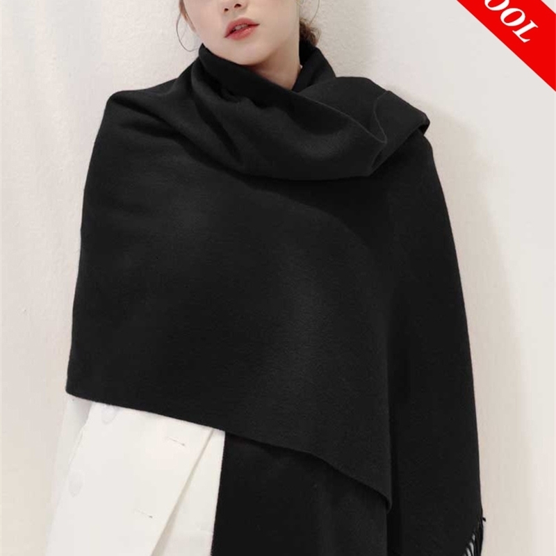 100% wool scarf womens thick cashmere winter shawl fashionable over warm warp yarn 300g 241009