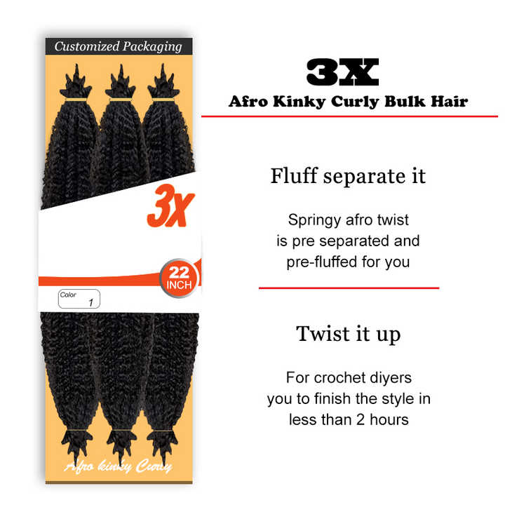 3X Synthetic Afro Kinky Braiding 22"Pre Stretched Twist Braiding Crochet Braids Synthetic hair Extension Marley Braid Faux Locs Braid