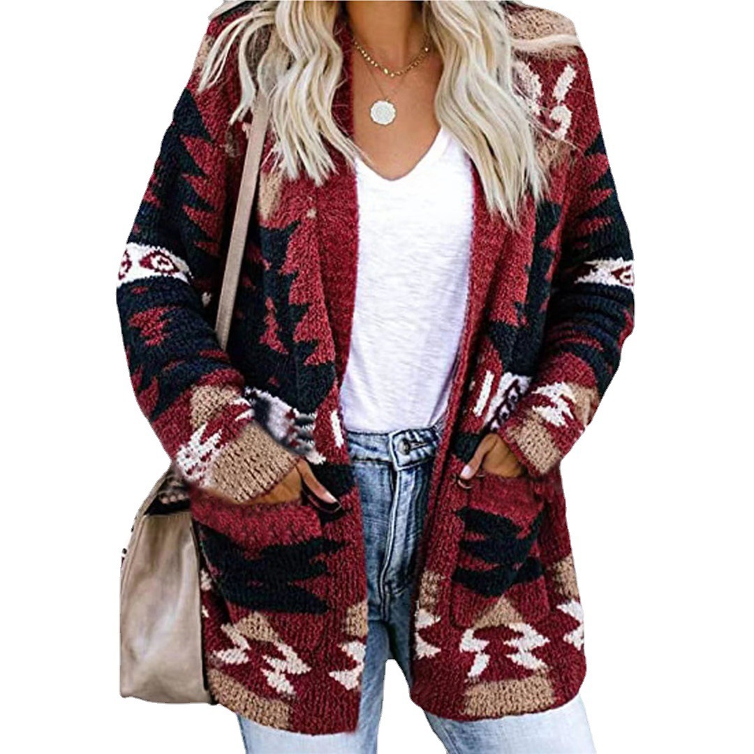 Autumn/Winter Women's Loose Halloween Sweater Christmas Printed Knitted Cardigan Cardigan Autumn Warm Clothing Vintage Sweater