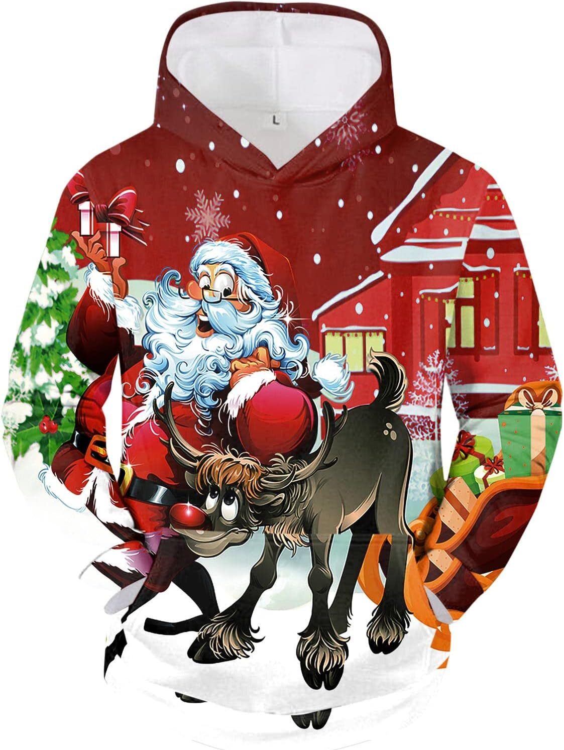 Hoodie for Mens Womens Christmas Sweatshirt Hoodie Men Casual Autumn Winter Long Sleeve Christmas Printed Hoodies Sweatshirt Tops Blouse Graphic cool