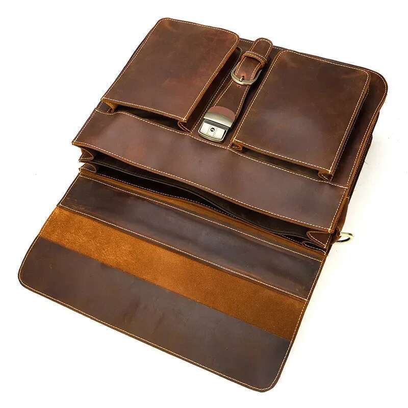 Mens Briefcase Laptop - Genuine Cow Leather Office Tote, Business Travel Messenger, Shoulder Crossbody Bag For Men