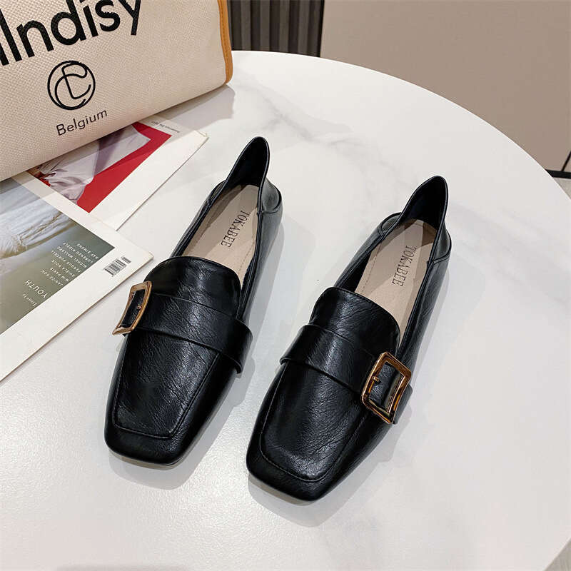 2023 Spring New Women's Head Small Leather Le Fu One Step British Style Versatile Single Shoes Flat Bottom Trendy