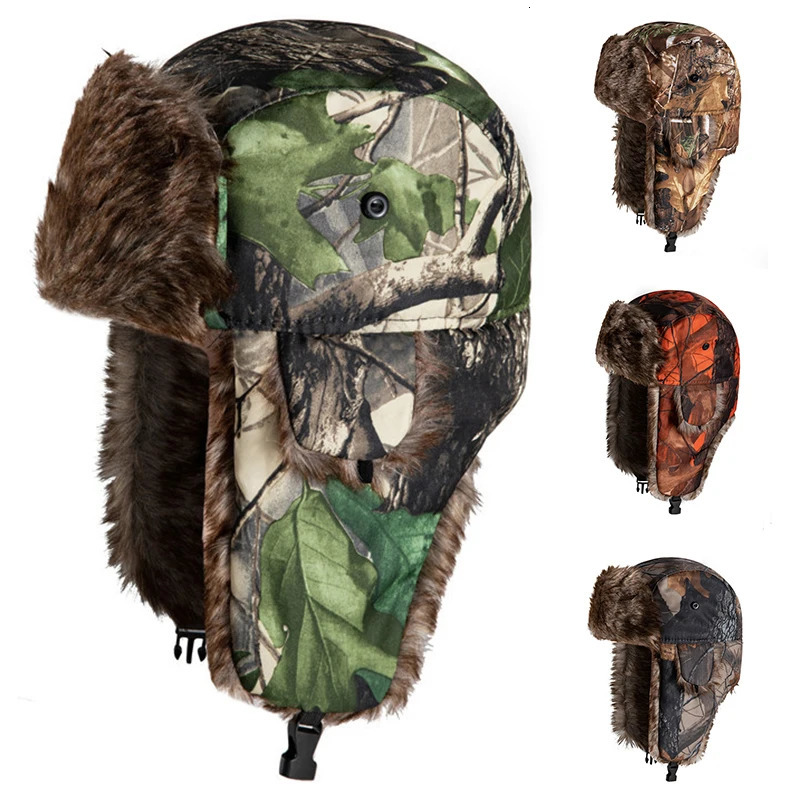 Winter Ski Cap Lei Feng Camouflage Hat Ear Protection Flaps Trapper Trooper Earflap Hat Outdoor Thick Warmer Cap 241024