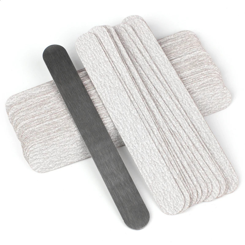 50Pcs Set Mini Straight Replaceable Nail Files 100180240 Self-Adhesive Sandpaper Pads Strips Metal Handle Stick Manicure Tool 241105