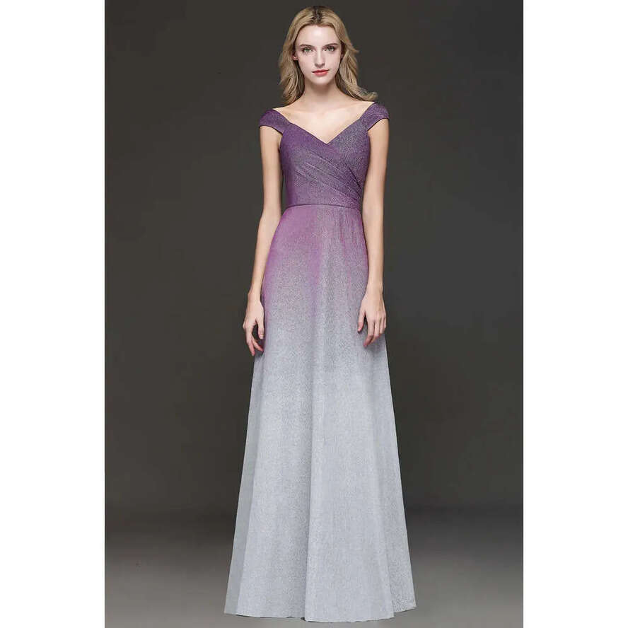 Sleeves A Cap Sequins E Long Prom Gradient Color Ruched Or Length Formal Party Evening Dresses Real Image Cps