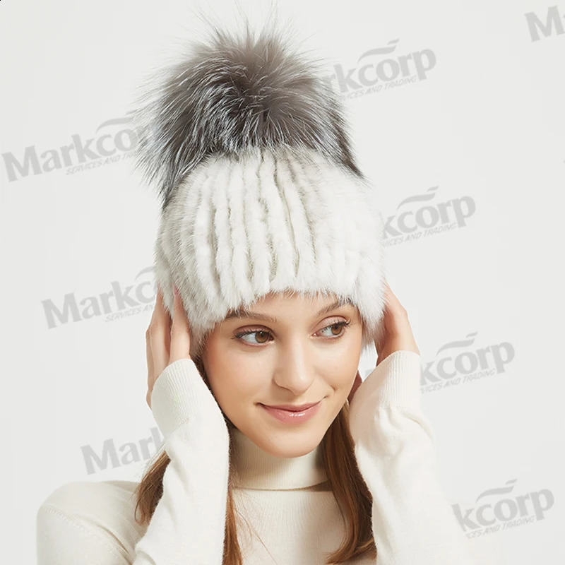 Markcorp fur hat cross ferret womens winter black fox ball cotton warm thickened outdoor 241105