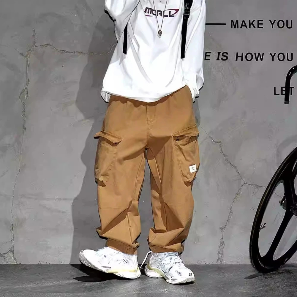 High quality Japanese street clothing luggage mens cargo pants plus size hip-hop harem pants Harajuku casual straight leg Trousers 241105