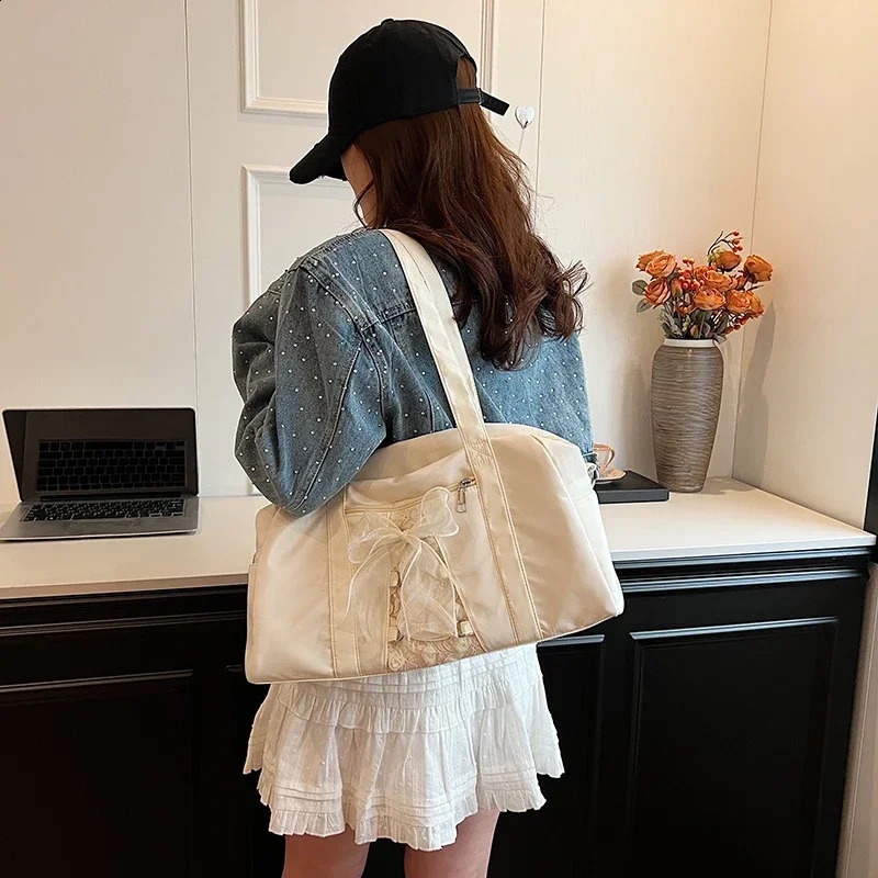 Sewing Thread Bow Zipper Nylon Womens Shoulder Bag Large Capacity Communicating Crossbody Bags for Women Bolso Mujer 241105