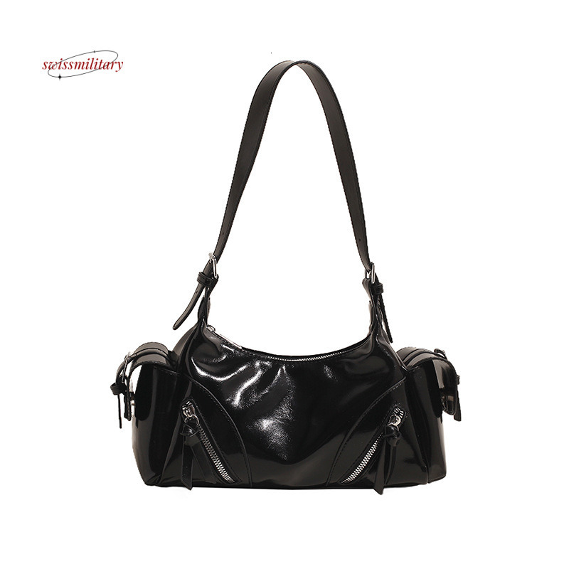 Soft faced dumpling women's trendy multi opening motorcycle bag, niche high-end texture, large capacity shoulder bag #33 swissmilitary