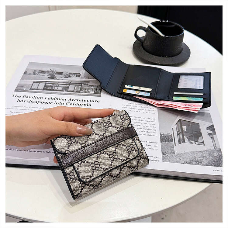 Wallet fashion, high-end trend, niche design, printed three fold card bag, short coin purse
